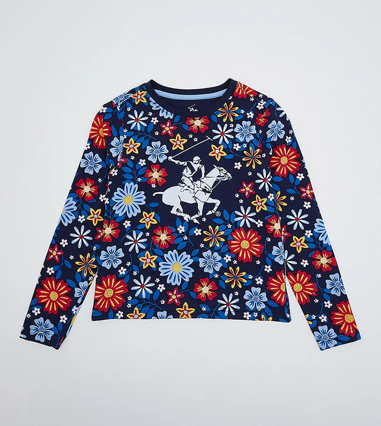 Beverly Hills Polo Club Girl's Printed Long Sleeves Crew Neck T-Shirt